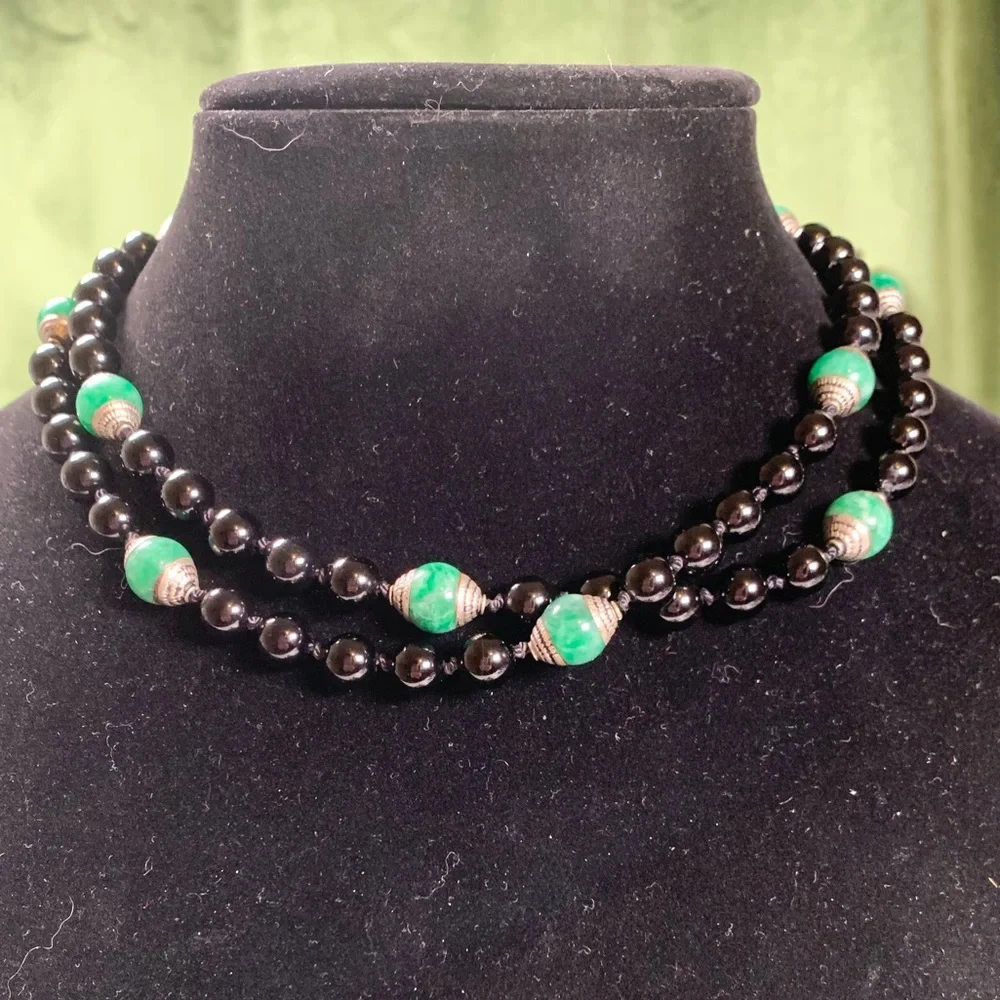 Silk Knotted Onyx Necklace - Picture 1 of 3